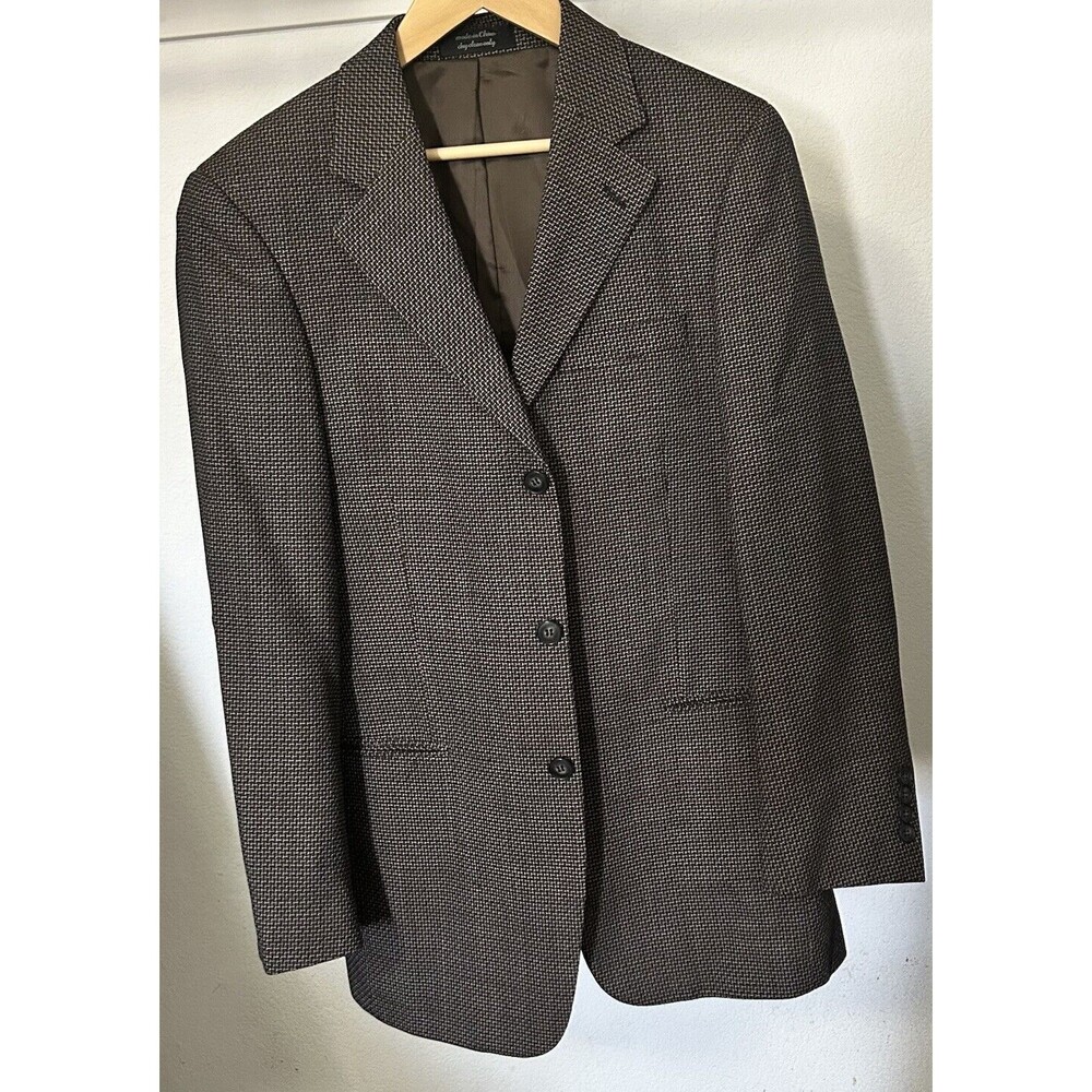 Fumagalli Brown Blue Houndstooth Worsted Wool 3 Button Blazer Jacket Men's 36R